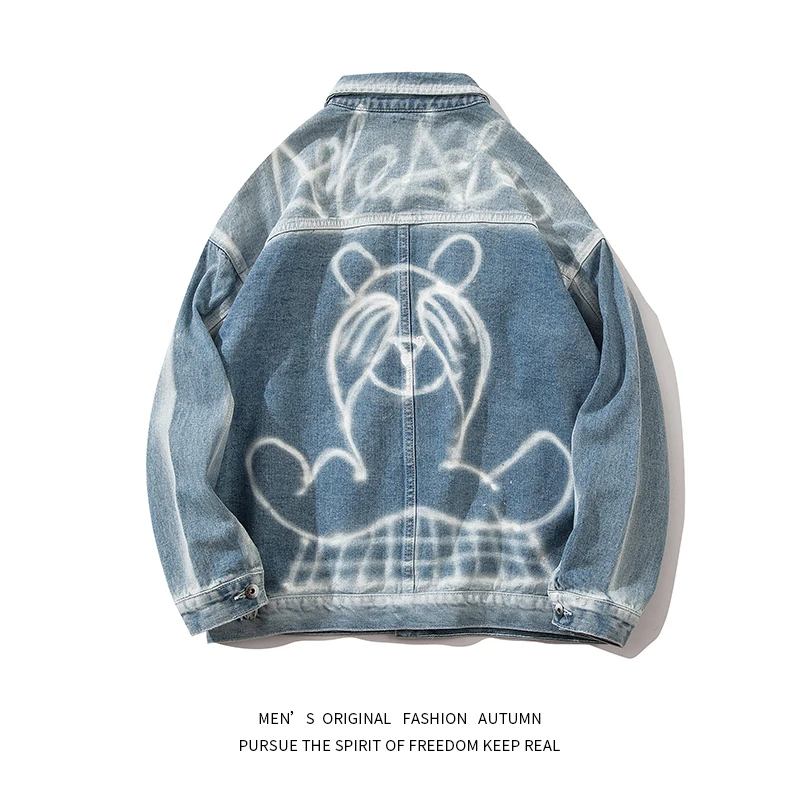 

Men's spring jacket harajuku Outerwear Windbreaker baseball varsity Denim jackets Coat clothing