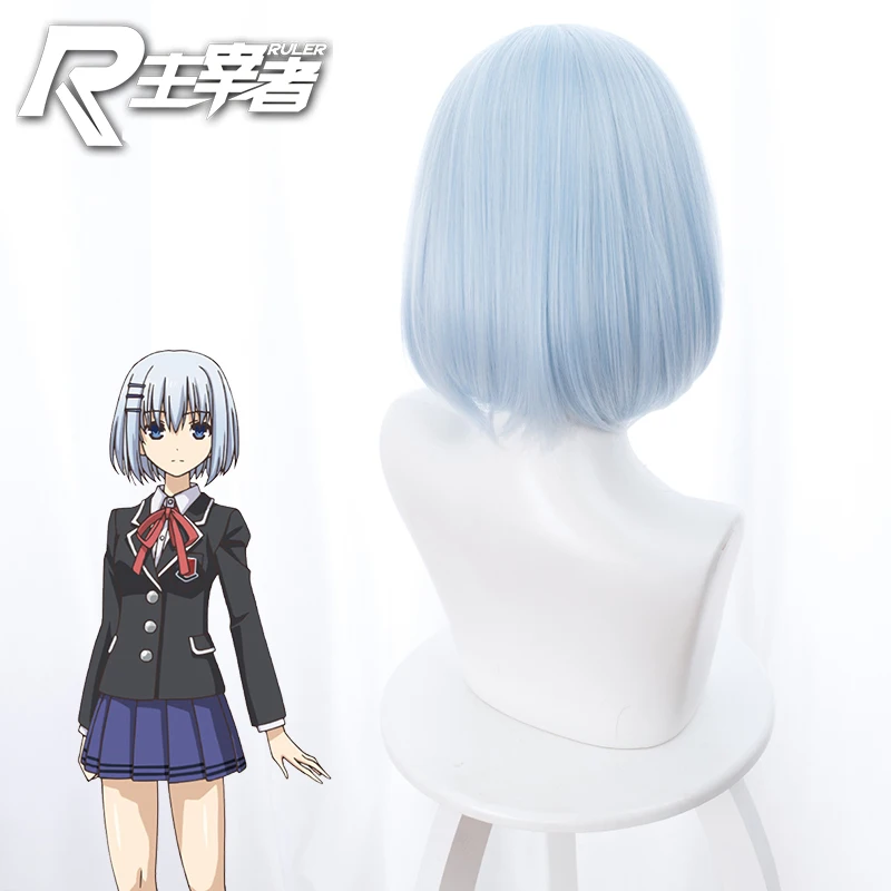 

High Quality Wigs Hot Anime Date A Live Tobiichi Origami Cosplay Light Blue Bob Haircut Short Hair Role Play Accessories