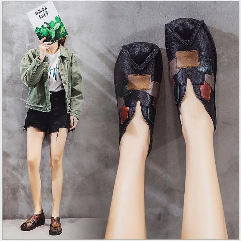 Women Shoes 2020 New Handmade Genuine Leather Women Shoes Spring Autumn Comfortable Soft National Style Casual Shoes Wedge