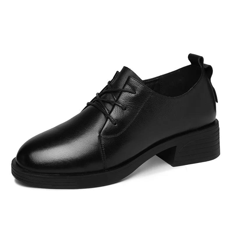 

Round Toe Square Heel Lace-Up Solid Color Shoes Women Waterproof Platform Women Shoes