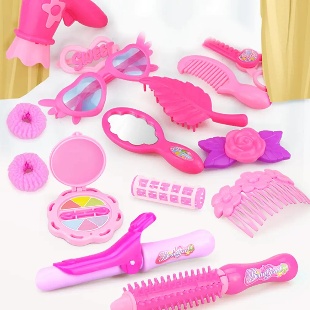 

24PCS Pretend Play Kid Make Up Toys Pink Makeup Set Princess Hairdressing Simulation Plastic Toy For Girls Dressing Cosmetic