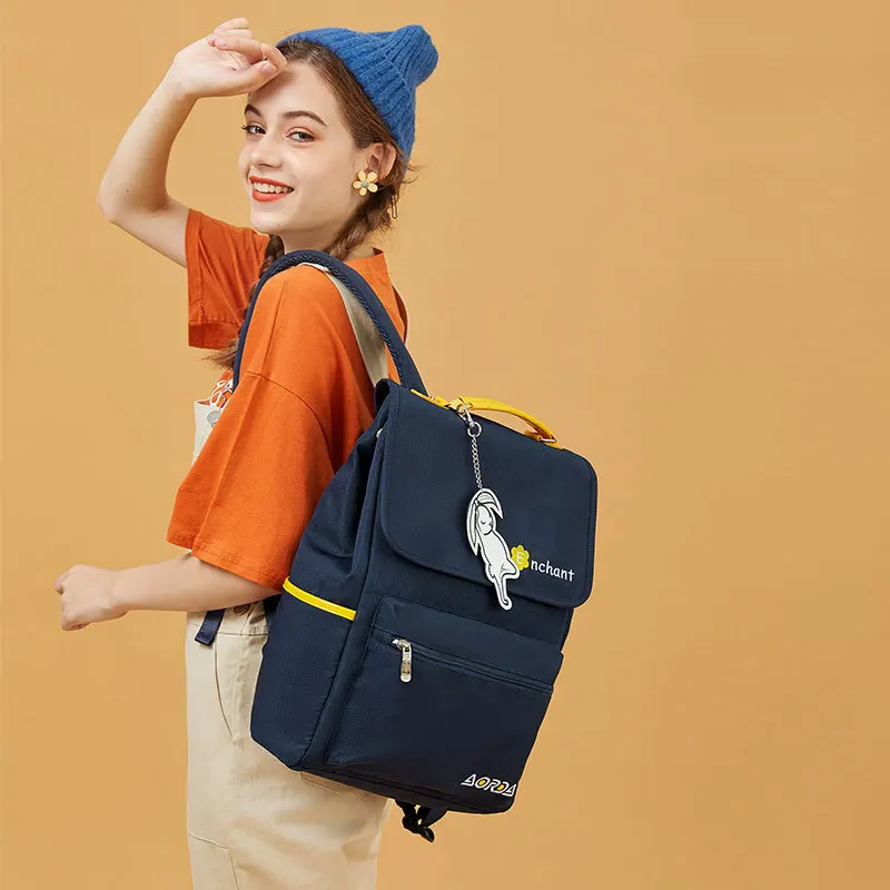 

Sweet Preppy Style Backpacks Girls Schoolbag Blue Bow Oxford Panelled Functional Breathable Abrasion-resistant Large Laptop Bag