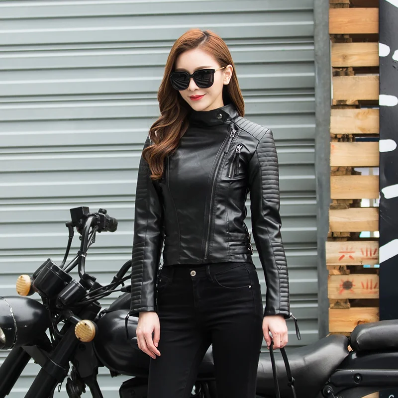 

Jeyzy-Chaqueta de cuero sintético para mujer, abrigos básicos de cuero sintético, estilo Punk y negro, para otoño