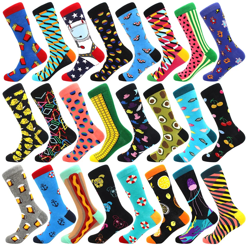 

Trend Hot Sale Men Socks Casual Gentleman High Quality Color Puzzle Happy Socks Business Party Dress Cotton Socks For Men