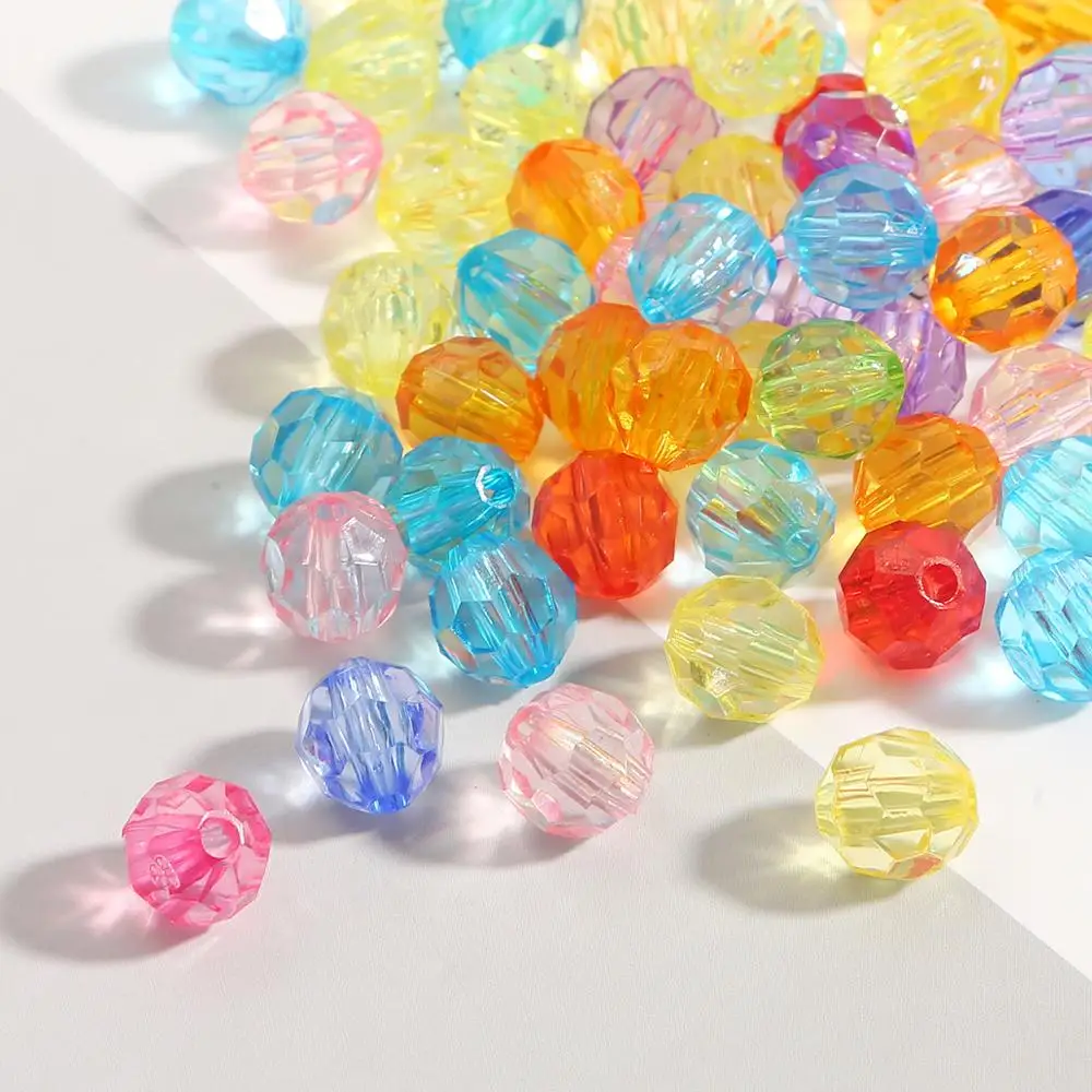 Бусины акриловые прозрачные с гранями и отверстием круглые бусины из