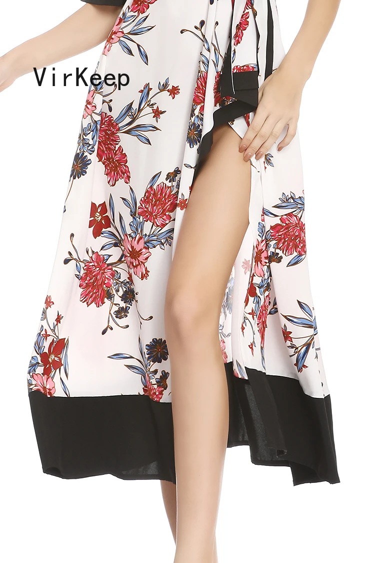 

2021 summer women bohemian floral printed maxi dress short sleeve fashion streetwear elegant office ladies robe VKDR2478