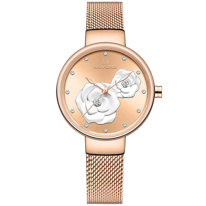 Rose Gold NAVIFORCE, новые часы для женщин, роскошный бренд, креативный дизайн, стальная сетка, женские часы, женские часы, Relogio Feminino Montre Femme - Цвет: Rose Gold