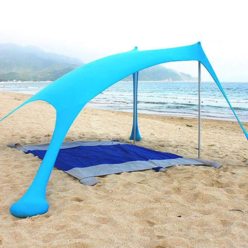 저렴한 휴대용 태양 그늘 텐트, 샌드백 Uv 라이크라 대형 가족 캐노피 야외 낚시 캠핑 해변 야외 양산 천막 세트