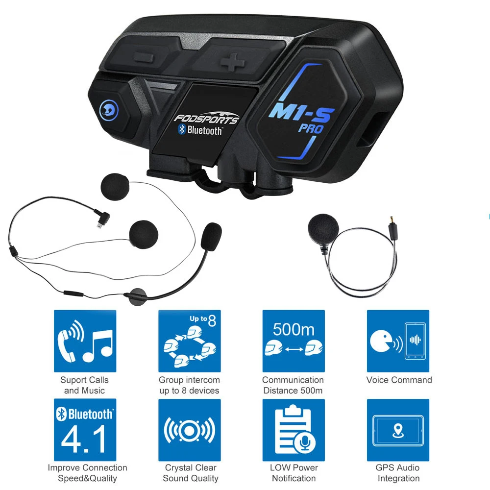 Fodsports M1-S Pro Helmet intercom Headset Motorcycle Waterproof Intercom Bluetooth interphone 8 Rider 1200M Intercomunicador | Автомобили