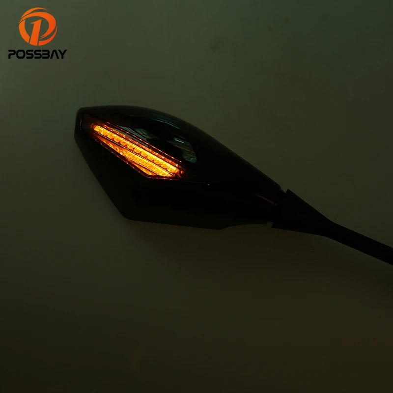 Черные мотоциклетные зеркала POSSBAY с лампой указателя поворота для мотоцикла Honda