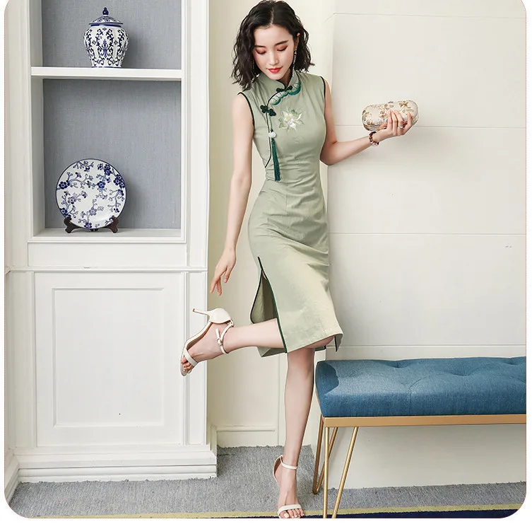 Sheng Coco дамы рами женское платье без рукавов Cheongsam платья Короткие классические без рукавов современное китайское платье Ципао белый без рукавов