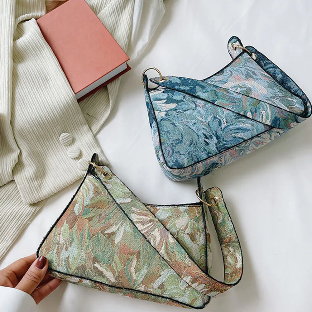 

Women Fashion Shoulder Bag Vintage Women Casual Oil Painting Pattern Small Shoulder Underarm Purse Bag Handbags