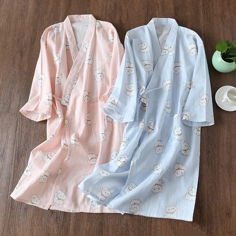 

New Japanese Robes for Women Yukata Three Quarter Bathrobe Kimono Sleepwear Loose Comfortable Homewear Casual Soft Nightgown
