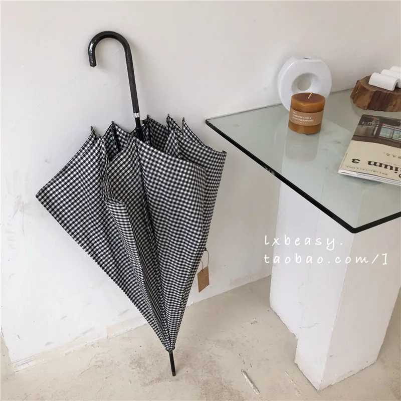 

Lattice umbrella long handle umbrella black and white simple cold wind and rain dual-purpose wind and ultraviolet double