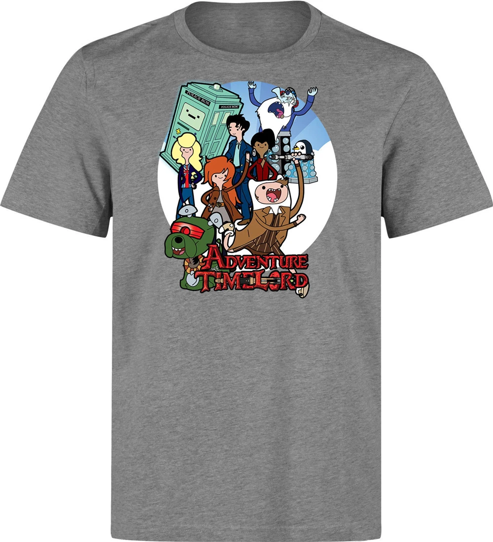 Adventure Time Lord Финн и Джейк Doctor Who Mashup Мужская серая Футболка Высокое качество печать
