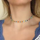 Женское эластичное ожерелье-чокер ручной работы, короткая цепочка до ключиц с разноцветными бусинами в богемном стиле, бижутерия