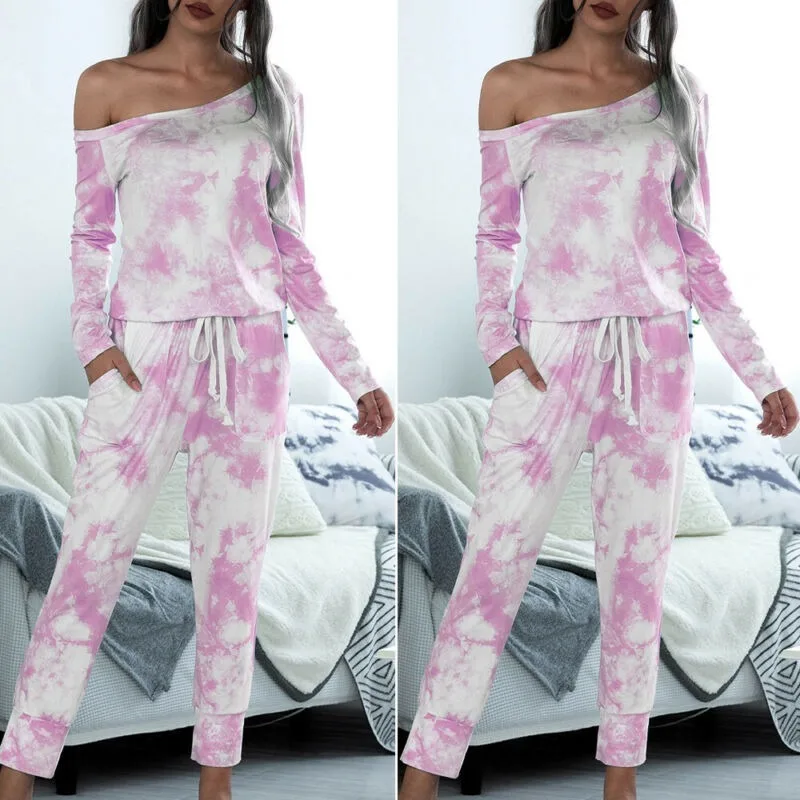 

Womens Ladies Tie-Dye Printed One Shoulder Romper Casual Jumpersuit Loungewear