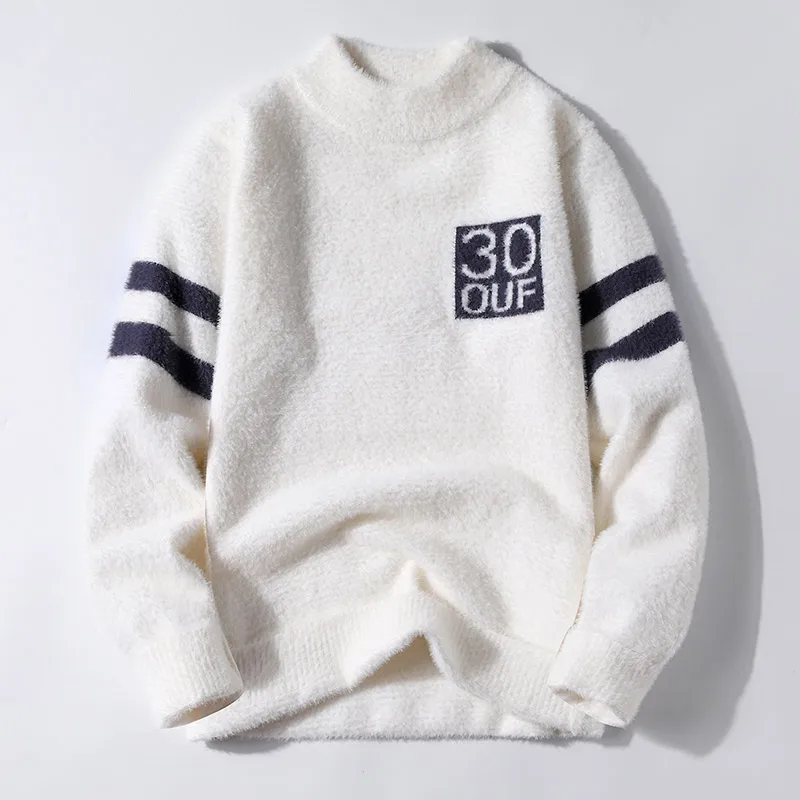 

Autumn Winter Fashion Mink Velvet Sweater Men's Half High Neck Bottoming Shirt Plus Velvet Thickening Trend Warm Winter Clothes