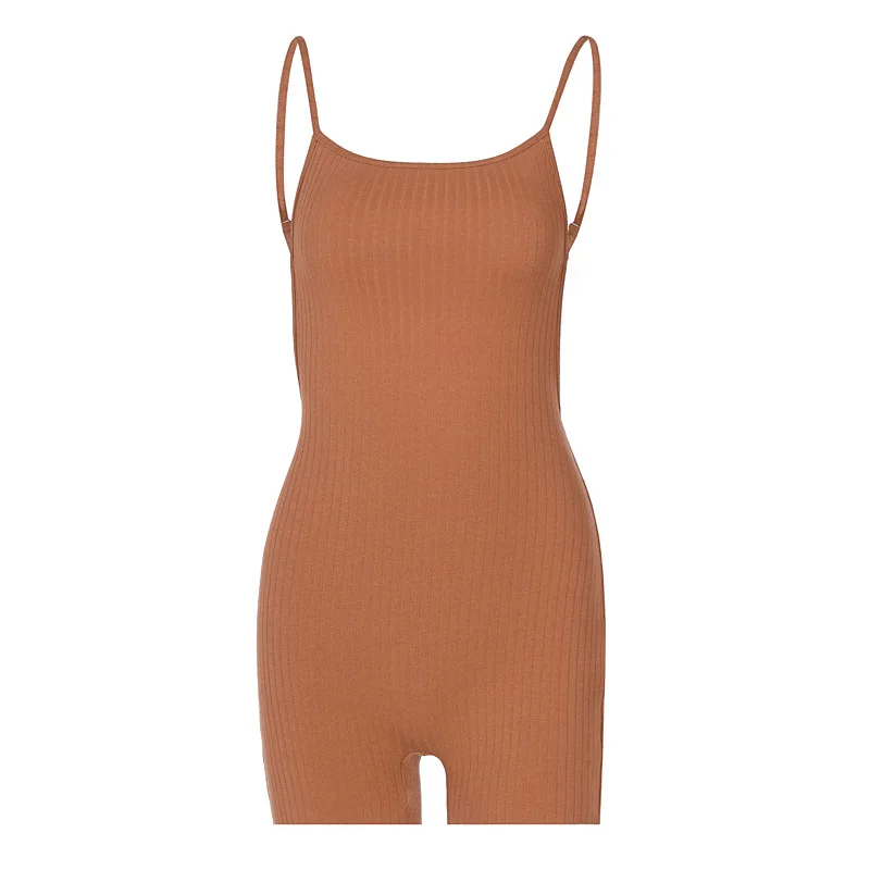 

Women Sexy Halter Suspender Tight-Fitting Hip-Lifting Sports Jumpsuit Sleeveless Bodysuit Solid Color Leisurely Shorts Jumpsuits