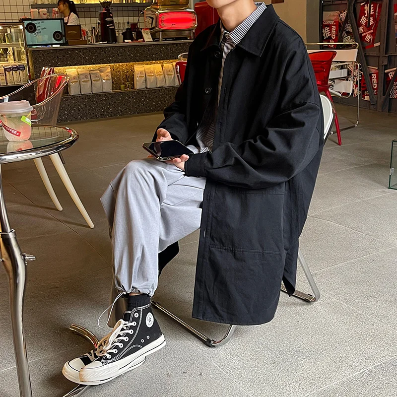 Тренчкот мужской многоцветный модная повседневная длинная куртка уличная