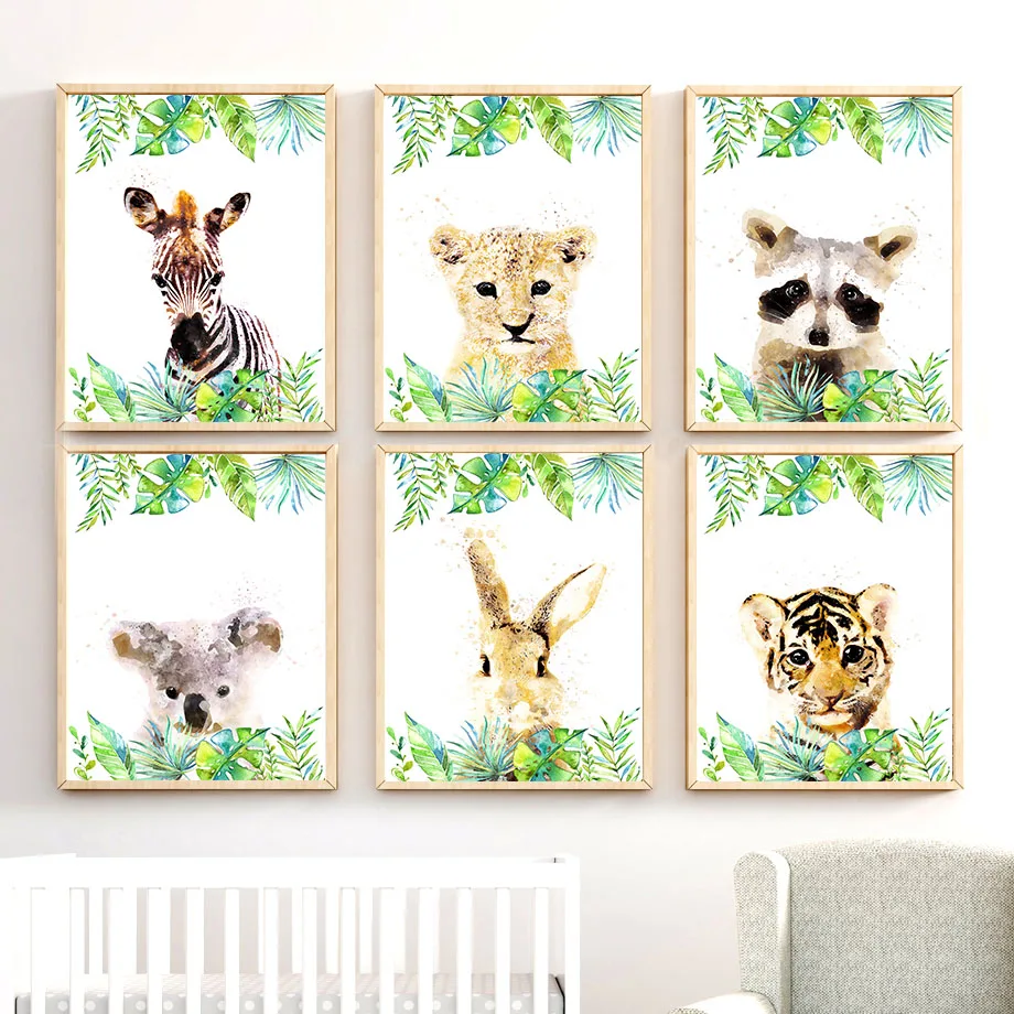 

Raccoon Lion Tiger Rabbit Koala Zebra Wall Art Canvas Painting Nordic Posters And Prints Wall Pictures Baby Kids Room Decor