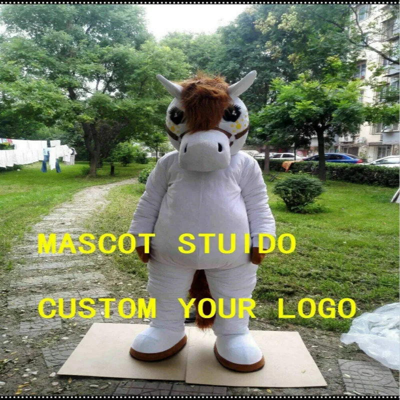 Белый костюм коня-маскота косплей вечерние платья для игр наряд взрослых