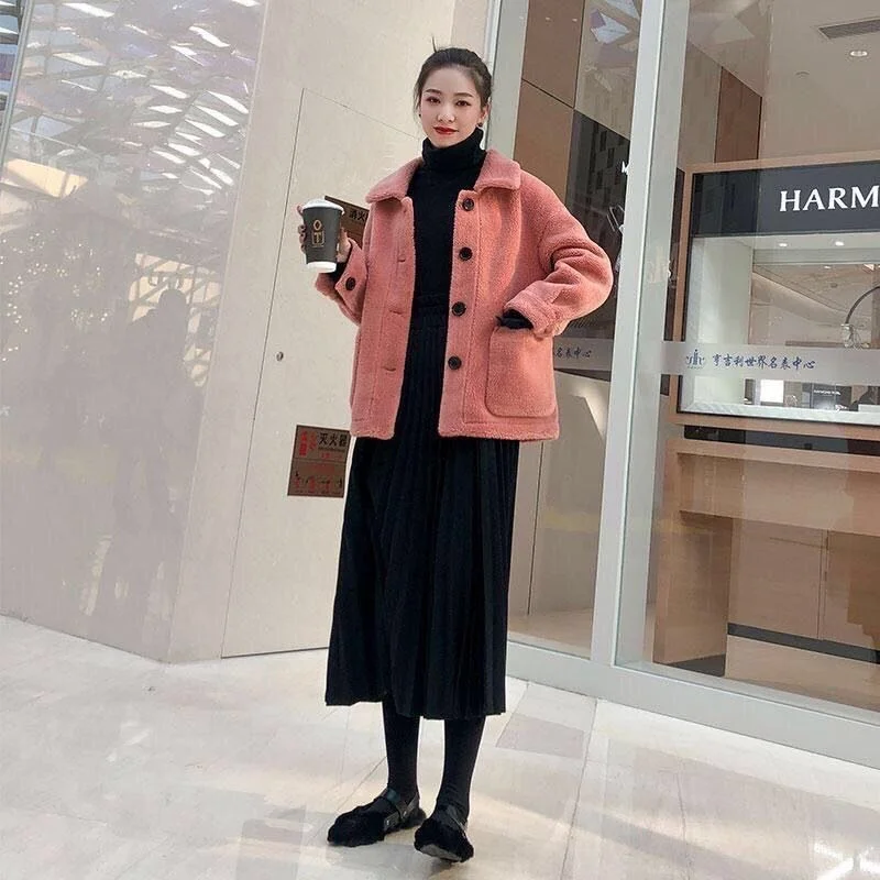 Women 2022 Autumn Winter New Real Sheep Shearling Fur Coats Female Natural Wool Fur Outwear Lamb Fur Jackets Abrigo Mujer X92