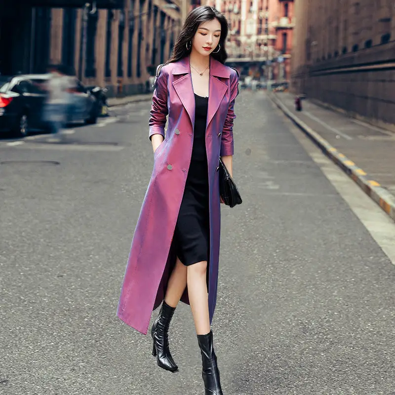 

Women's Purple Trench Coat New Female Spring And Autumn Long Windbreaker Fashion Coat Upscale Casual Windbreaker Lining B582