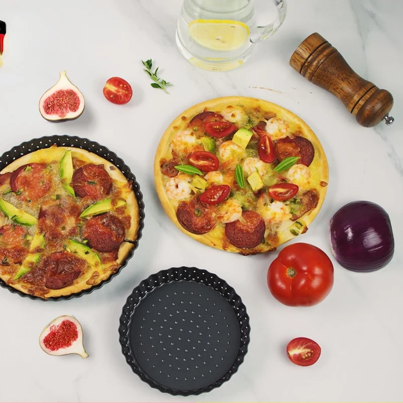 New Perforated Pizza Tray Carbon Steel Thickened Non-stick Bottom Pizza Tray Removable Baking Mold Baking Tray