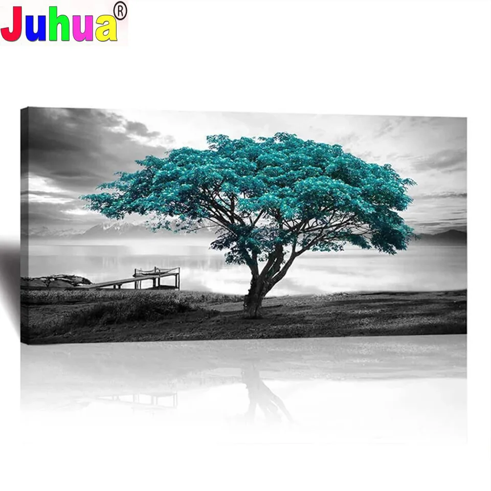 

Large Blue Tree Black and White Home Decoration 5D Diy Diamond Painting Cross Stitch Kits Mosaic Embroidery Wall Stickers