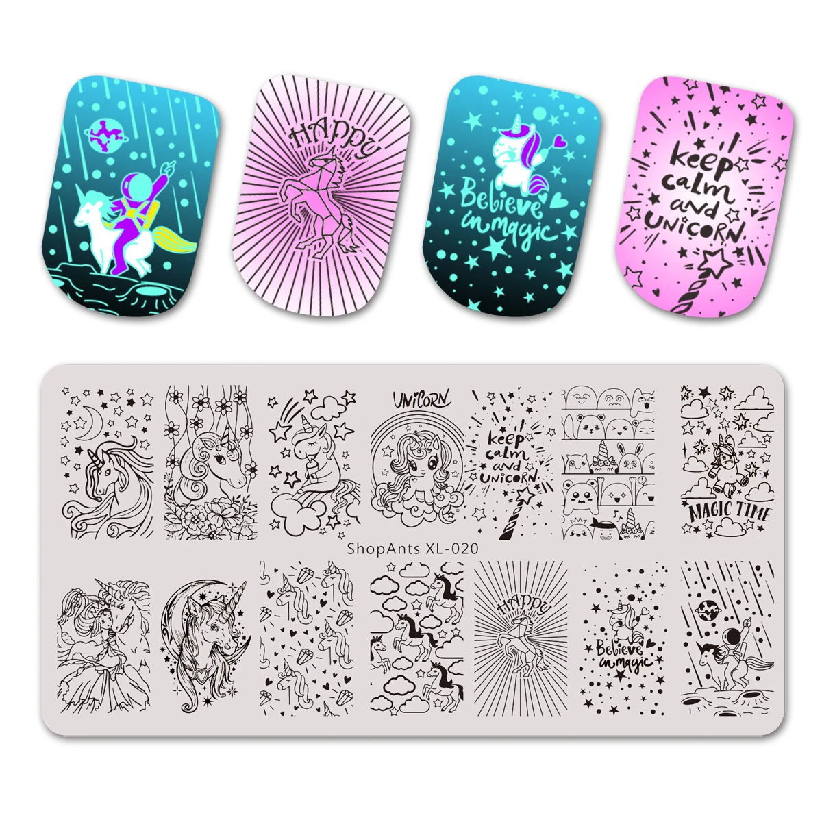 Штамповочные пластины в стиле единорога для ногтей милый узор виде облаков