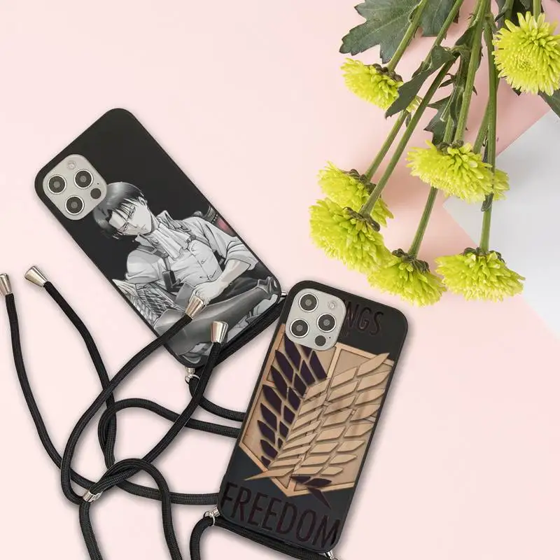 

attack on Titan Phone Case For iPhone 7 8 11 12 X XS XR MINI Pro Max Plus Strap Cord Chain Lanyard soft Luxury cool shell