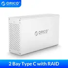 Чехол для жесткого диска ORICO 2 Bay Type C с адаптером питания Raid, алюминиевый корпус для жесткого диска 5 Гбитс 3,5 дюйма, Поддержка док-станции для жесткого диска 20 ТБ