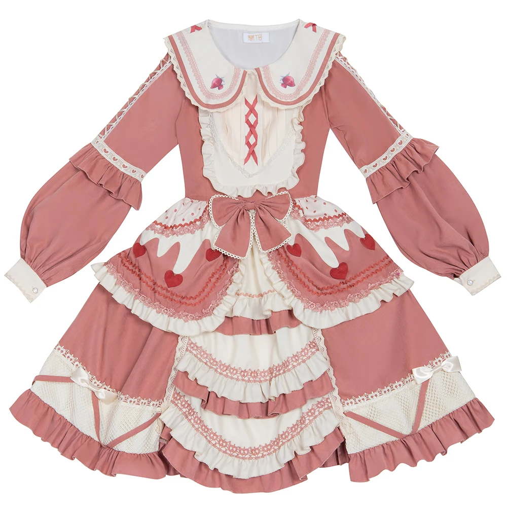 

Melonshow Women Strawberry Lolita OP Dress Plus Size Pink Victorian Sweet Kawaii Clothes Tea Party Princess Dress Sailor Collar