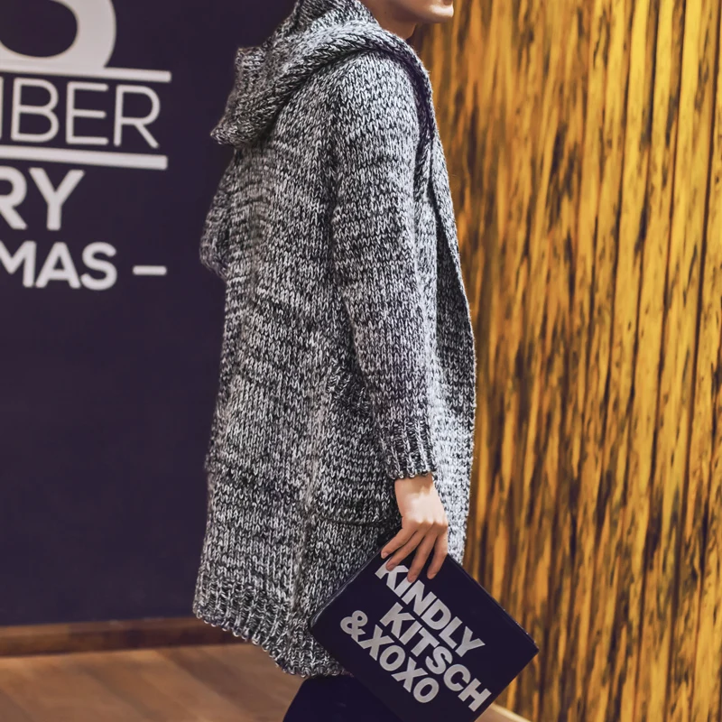 

2021 Men's Cardigan Hooded Sweaters New Fashion Male Long Sweaters Men Solid Cardigan Sweaters Size 2XL Dropshipping