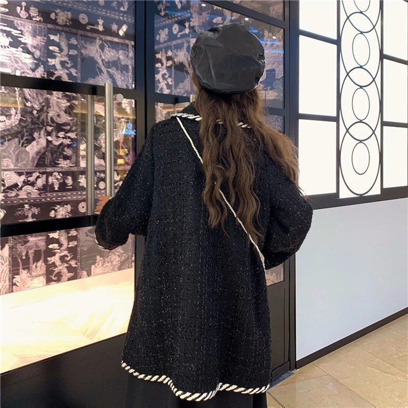 Возможно у женская черная твидовая двубортная Лоскутная Верхняя одежда на