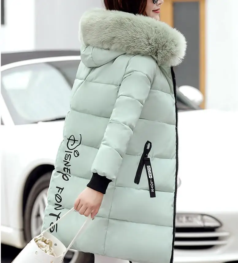 

New cotton women's long section large fur collar down jacket cotton jacket Slim fashion thick cotton jacket tide