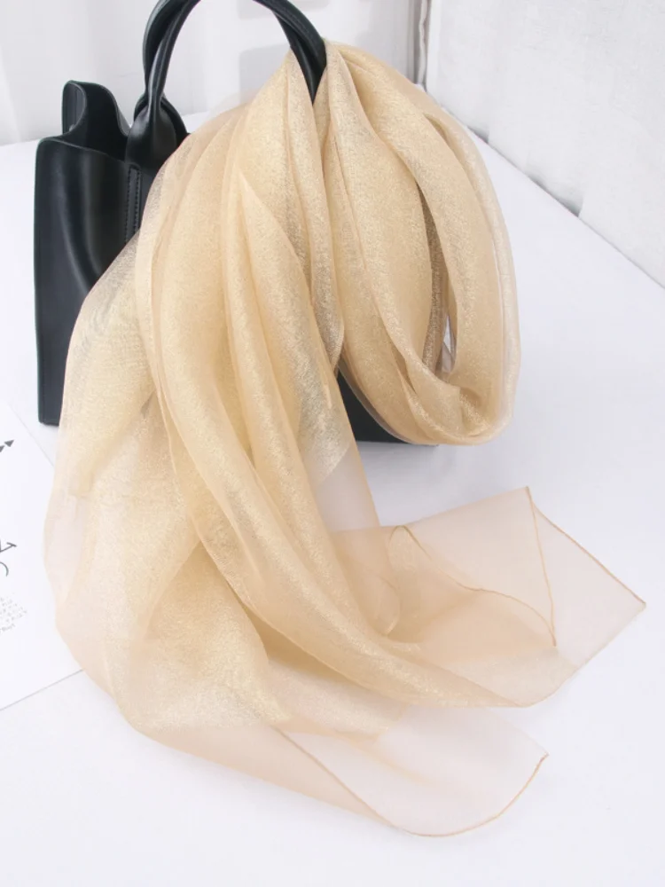

Spring and Autumn New Pure Color Scarf Double Layer Gold Silk Silk All-Matching Long Cheongsam Organza Shawl Women's Scarf