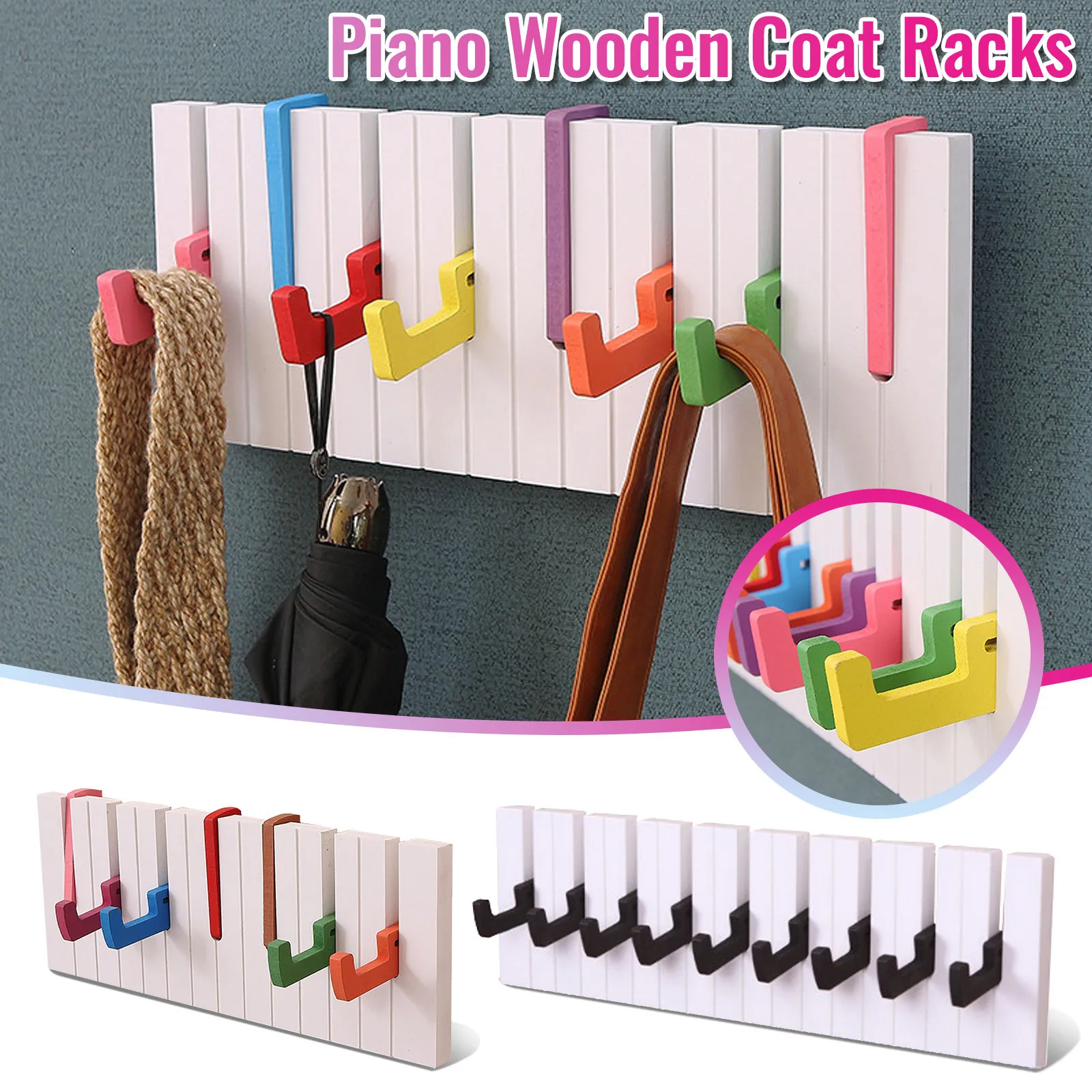 

Wood Piano Keys Wall Mounted Coat Hook Hanger Wall Decoration Hat Storage Rack Wood Shelf Hanger Creative Piano Wooden Racks#g