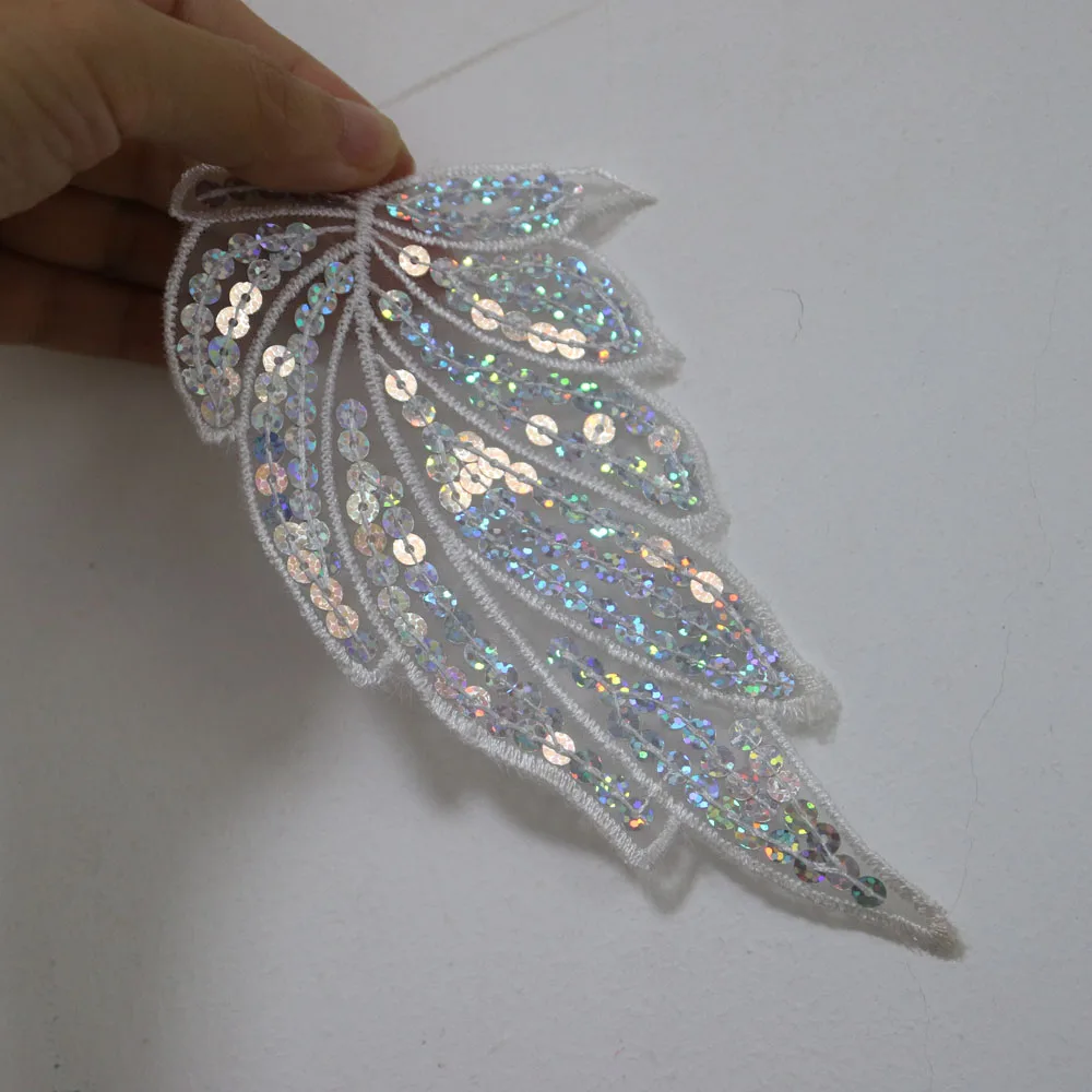 1 шт. кружевные нашивки с белыми листьями для одежды вышивка пайетками Аппликации