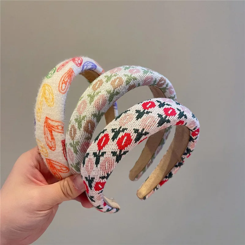 

Модная вязаная повязка для волос на осень и зиму, эластичная Женская повязка на голову в клетку, широкие повязки для волос, утолщенный голов...