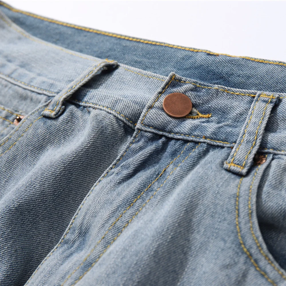 2021 New Arrival Stylish Zipper Washed Men Hip Hop Jeans Trousers Distressed Retro Baggy Cargo Straight Denim Pants Ropa Hombre