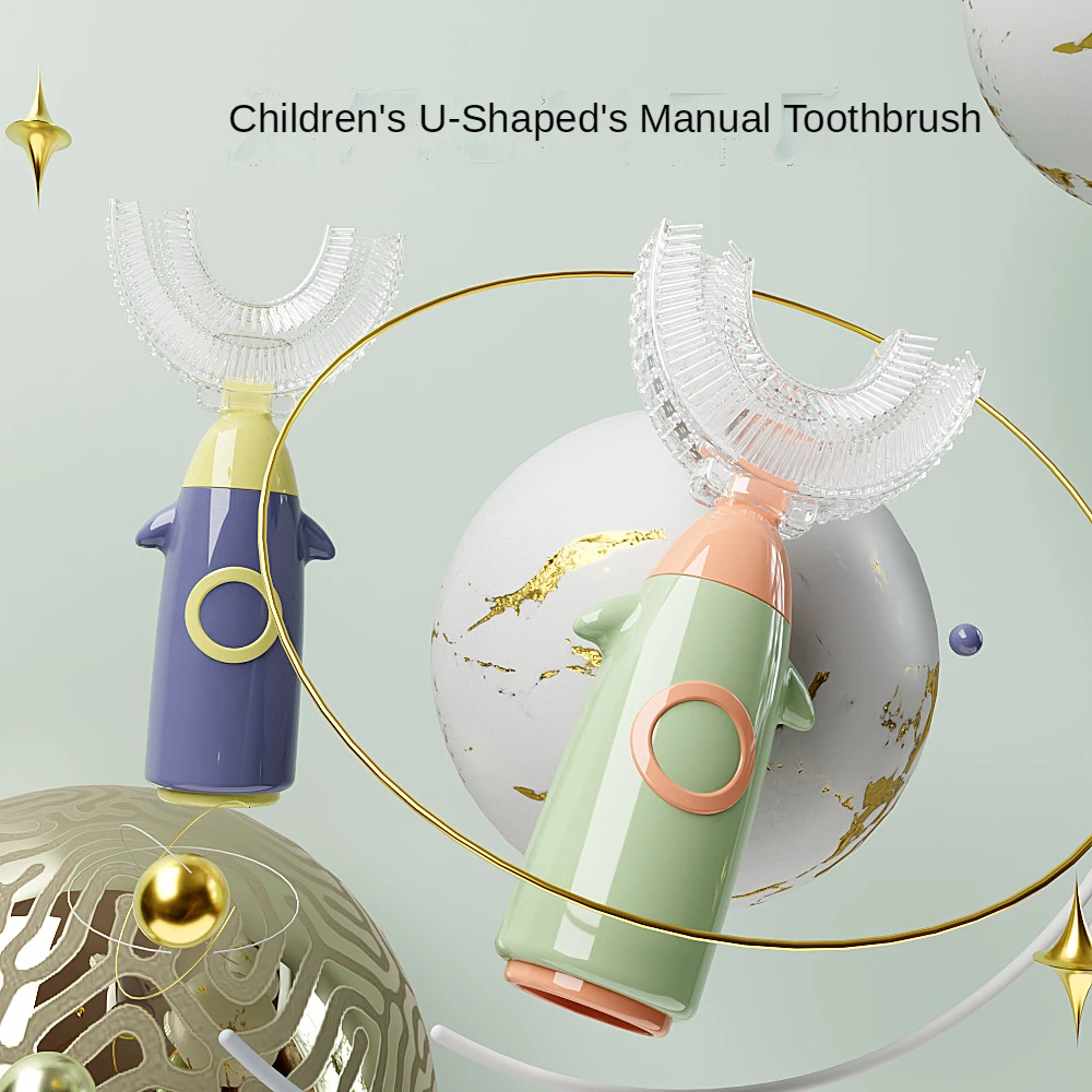 

360° Baby U-shaped Toothbrush Children Rocket Manual Toothbrush Kids Silicon Safety Manual Teeth Tooth Brush Cartoon Pattern