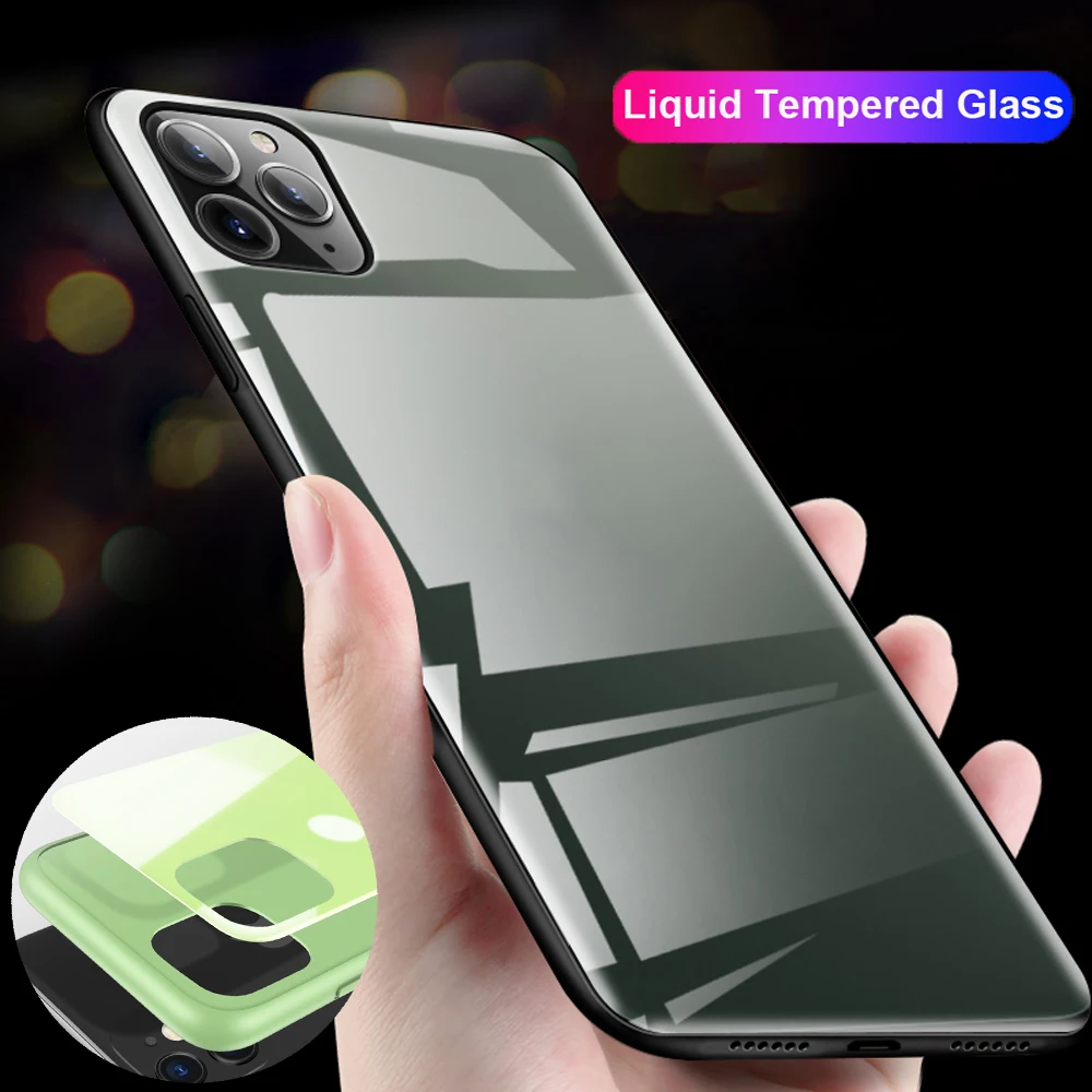 Тонкий чехол из закаленного стекла для iPhone 11 Pro максимальный Гибридный жидкое