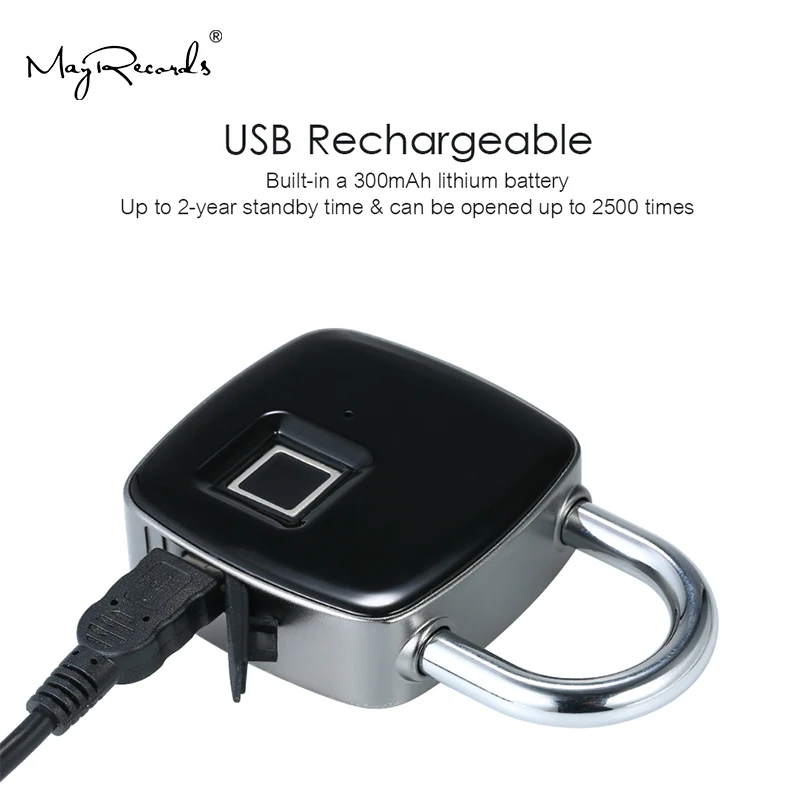 P3 USB Перезаряжаемый умный БЕСКЛЮЧЕВОЙ замок со сканером отпечатков пальцев IP65