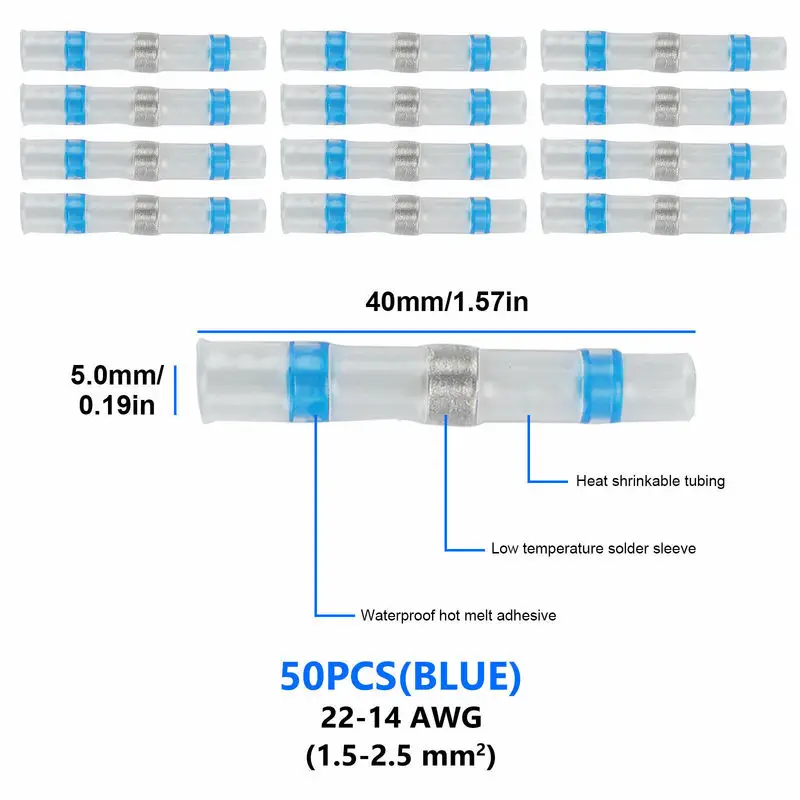 100 шт. электрические соединители для проводов набор припоя термоусадочные
