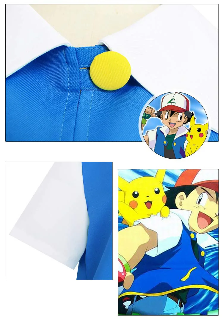 POKEMON Ash Ketchum голубой костюм для косплея куртка+ перчатки+ шляпа+ шары Карманный Монстр пепел Кетчум костюмы аниме косплей реквизит
