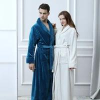extra long plus size winter thick warm flannel coral fleece waffle kimono bathrobe men women luxury dressing gown male bath robe