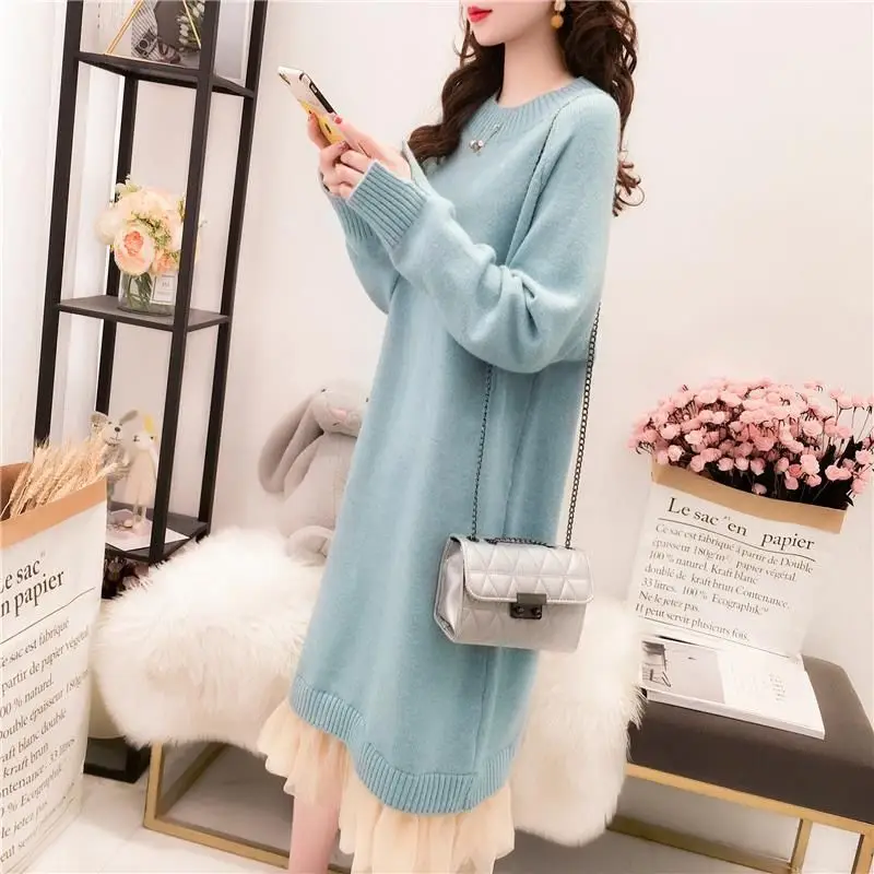 

Autumn And Winter Dresses Pregnant Women Sweater Fashion 2020 Loose Bottoming Shirt Plus Velvet Warm Mid-length Woman Sweaters