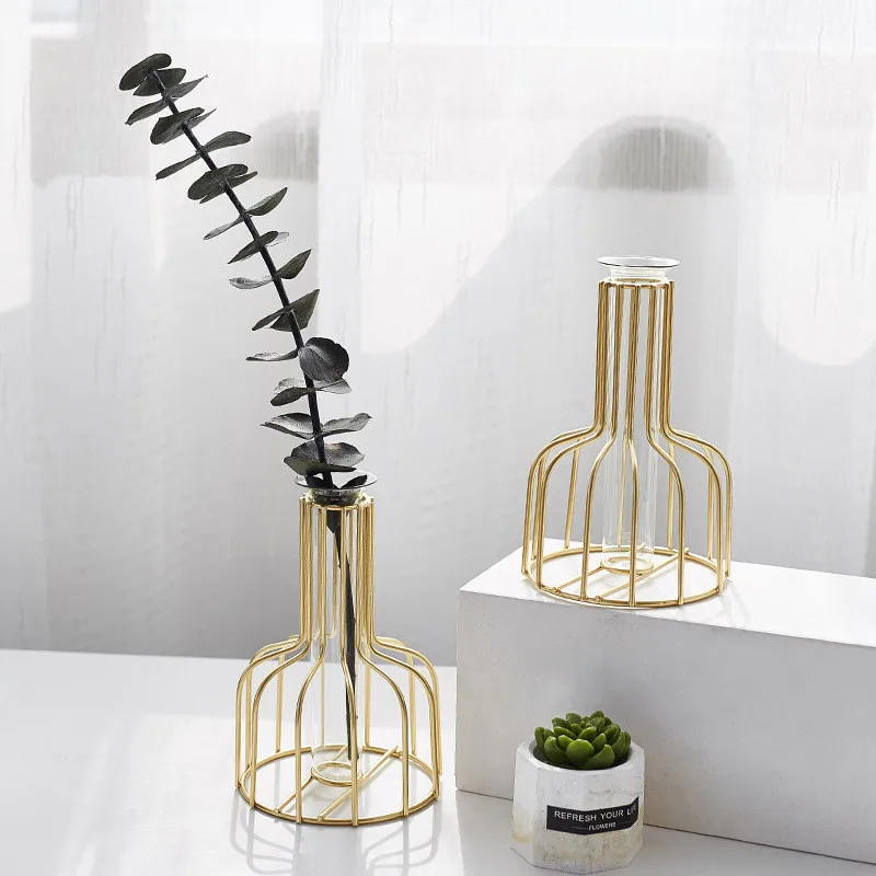 Стеклянная ваза для цветов железная декоративная золотые растения Цветочная
